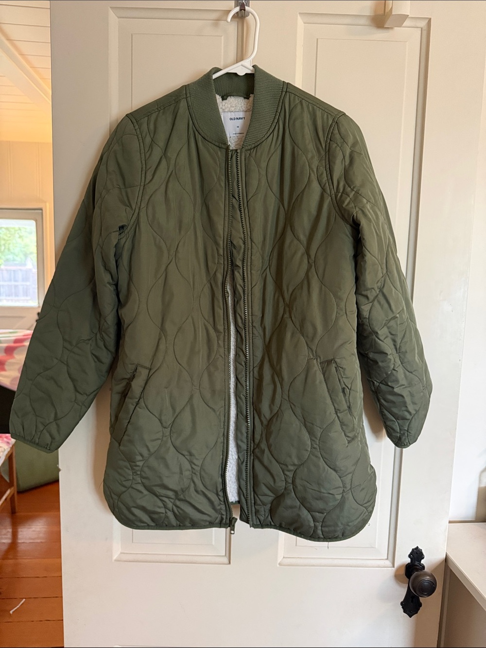 Old Navy Olive Quilted Long Puffer Jacket